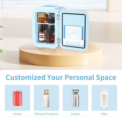 Mini Réfrigérateur 4 Litres Pour Cosmétiques, Boissons, 220 V AC/12 V DC, Thermoélectrique Refroidissement Et Réchauffement, Petit Réfrigérateur Pour Chambre À Coucher, Bureau, Dortoir, Bleue