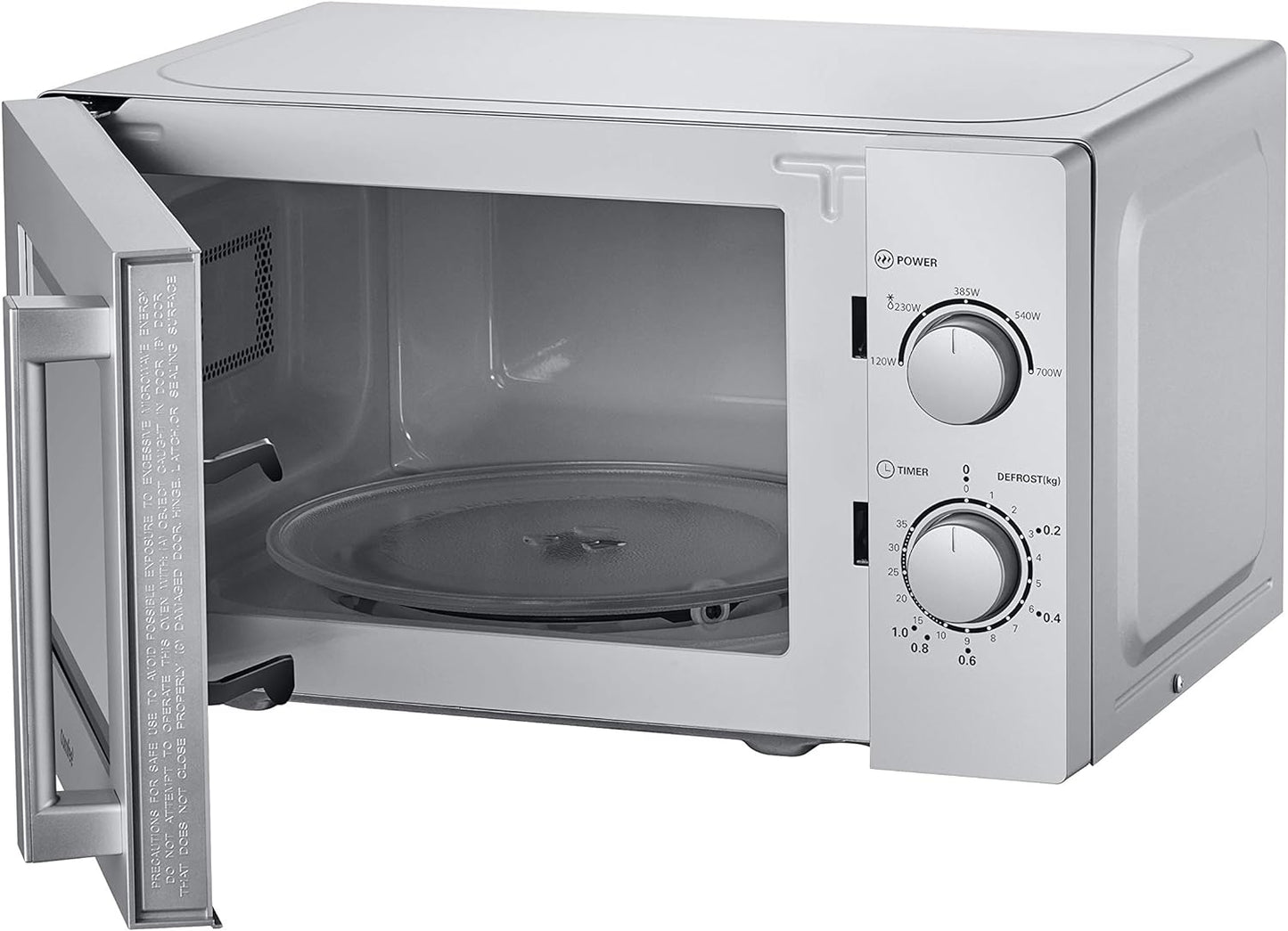 CMSN 20 Si Micro-Ondes, 5 Niveaux De Puissance, Éclairage Intérieur, Dégivrage Facile, Easy Degivrage, Plateau Rotatif À 360 °, 20 L/700 W, Mécanique, Argent