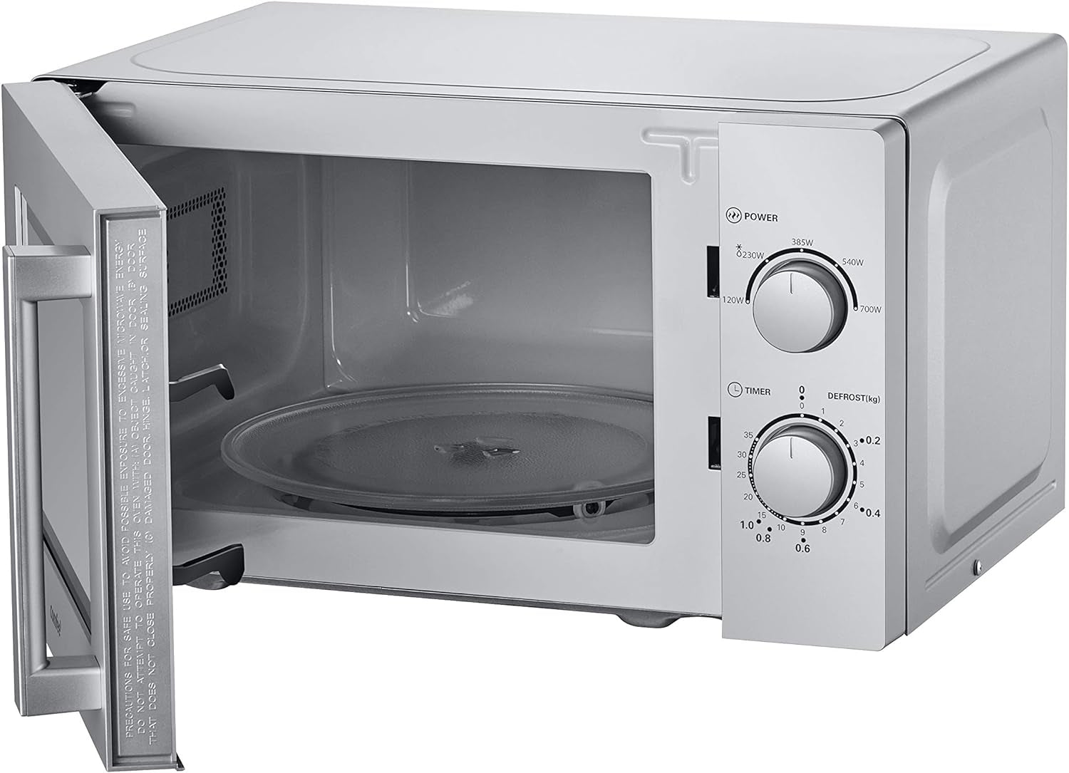 CMSN 20 Si Micro-Ondes, 5 Niveaux De Puissance, Éclairage Intérieur, Dégivrage Facile, Easy Degivrage, Plateau Rotatif À 360 °, 20 L/700 W, Mécanique, Argent