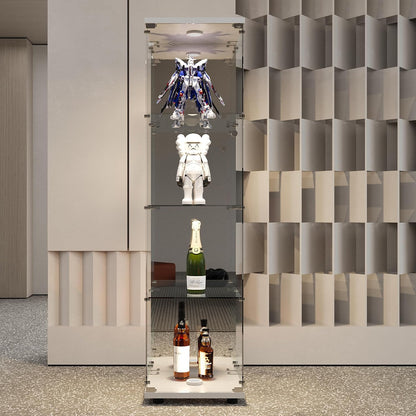 Vitrine En Verre, Meuble De Rangement Autonome Avec Éclairage LED Et Effet Miroir, Vitrine En Verre À 4 Couches, Convient Pour Bureau, Salon, Cuisine, 164 X 42,5 X 36,5 Cm (Blanc)