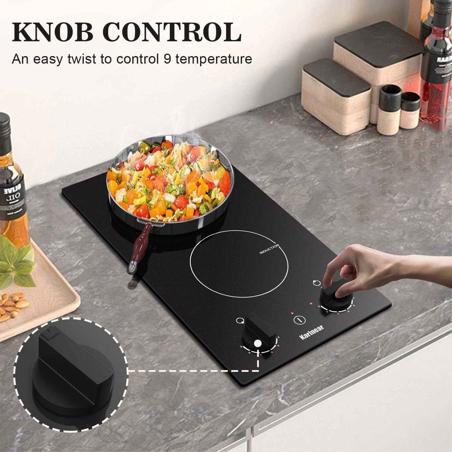 Plaque Induction 2 Feux Avec Bouton | Table De Cuisson Induction 30CM Avec Prise, Commande Par Bouton Rotatif, 9 Niveaux, Arrêt Automatique, 3500W, 220V