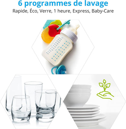Mini Lave-Vaisselle MD 37217, Petit Lave-Vaisselle Pour 2 Couverts, Lave-Vaisselle Portable Avec Mode De Départ Différé Et 6 Modes De Nettoyage