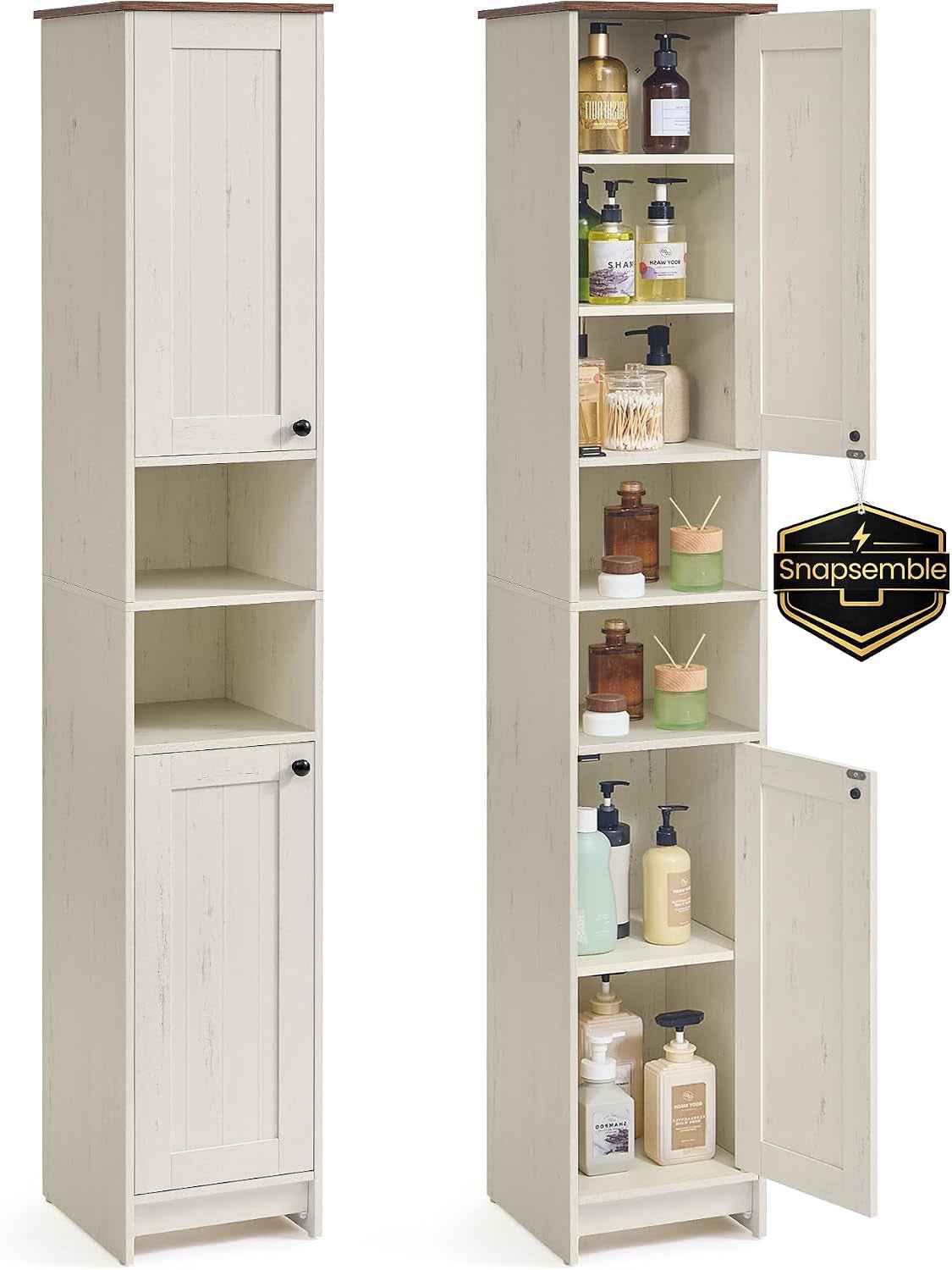 Meuble De Salle De Bain Haut, Snapsemble Montage Super Rapide, Colonne De Rangement, Avec Étagères Réglables, Pour Salon, Entrée, 30 X 30 X 170 Cm, Blanc Rustique BBC667WJ01 | Armoire De Rangement Avec Étagères Réglables, 30 X 30 X 170 Cm, Pour Petit Espa