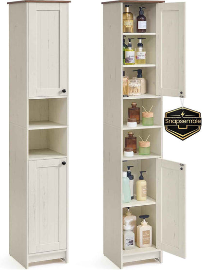 Meuble De Salle De Bain Haut, Snapsemble Montage Super Rapide, Colonne De Rangement, Avec Étagères Réglables, Pour Salon, Entrée, 30 X 30 X 170 Cm, Blanc Rustique BBC667WJ01 | Armoire De Rangement Avec Étagères Réglables, 30 X 30 X 170 Cm, Pour Petit Espa