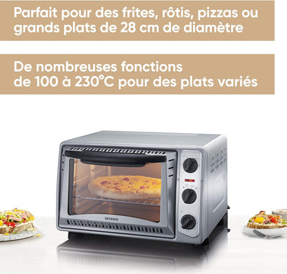 Mini-Four 20 L Avec Grille Et Plaque De Cuisson Incluses, Four Posable 1 500 W Design Simple Et Élégant, Mini-Four Électrique Avec Minuteur 60 Min, Argent, to 2045
