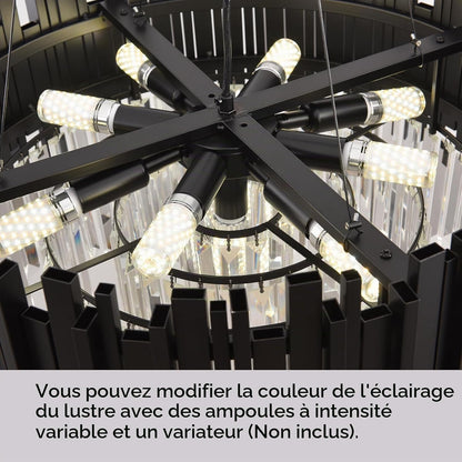 Lustre En Cristal Moderne,2 En 1 Chandelier En Cristal Moderne Pendentif En Or,9Xe14 Lampe À Pendentif En Cristal Rond Pour Salle À Manger, Cuisine, Salon, Chambre, Couloir(55 * 55 Cm,Noir)