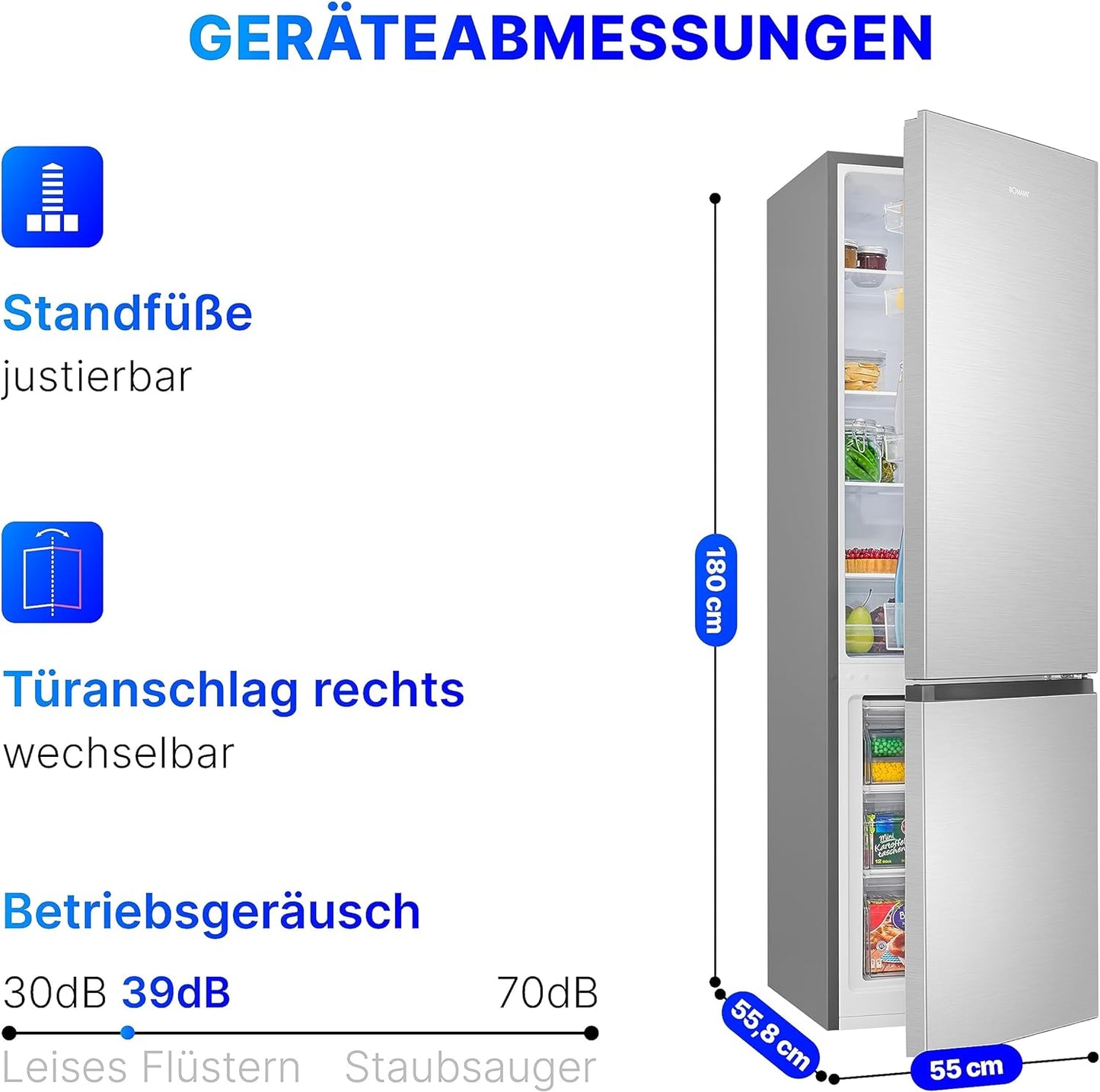 Bomann, Réfrigérateur-Congélateur Indépendant, 55 Cm De Large, 268 L, Eclairage LED, KG7353, Inox