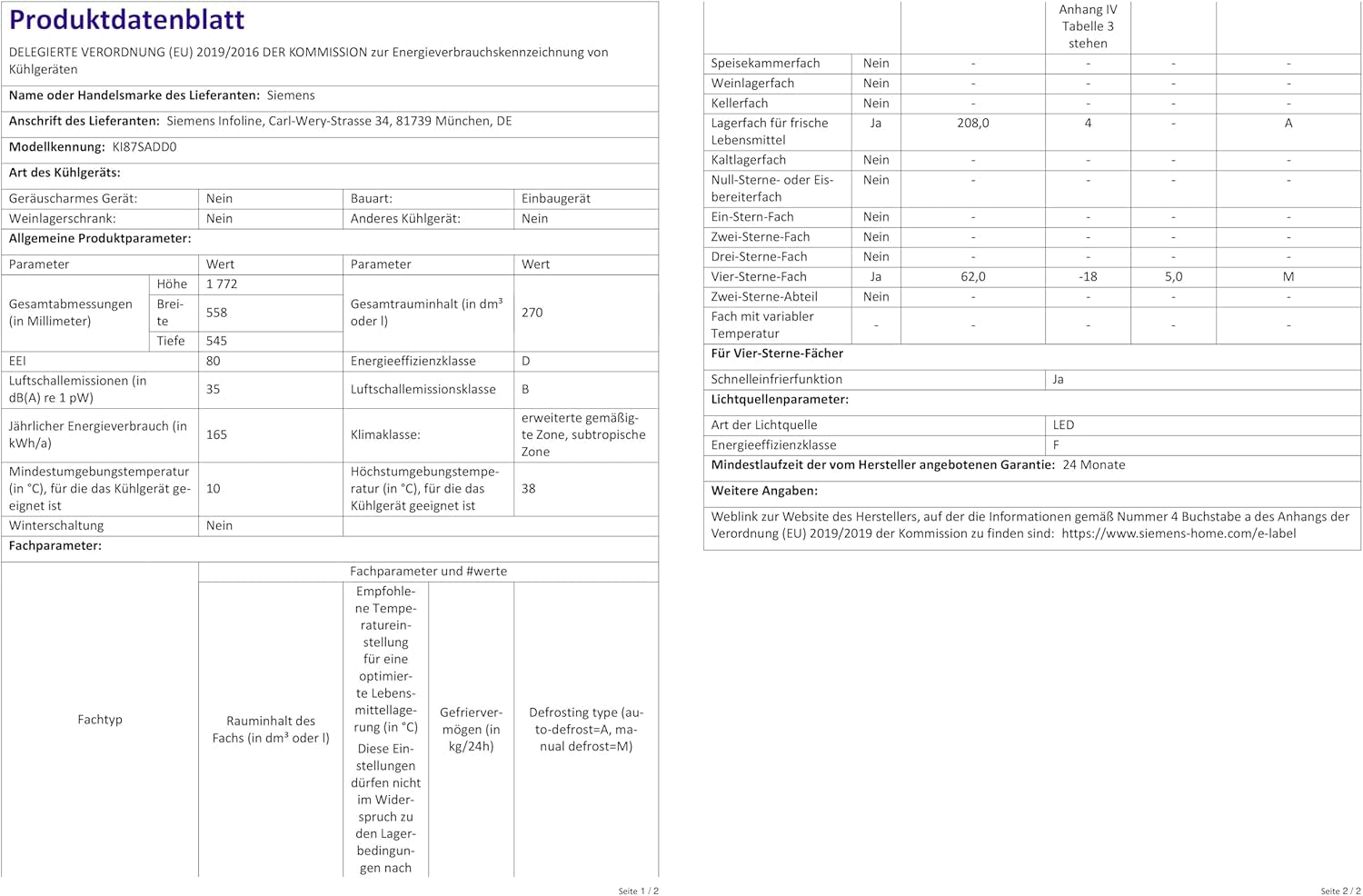 Iq500 KI87SADD0 Réfrigérateur-Congélateur Intégré (Placement) 208 L D Blanc