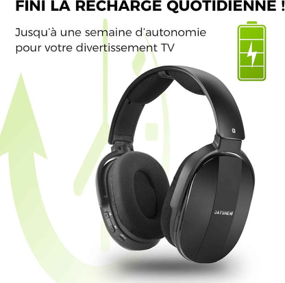 Casque Sans Fil Pour Regarder La Télévision Avec Station De Charge Et Émetteur RF, Casque TV Confortable Pour Seniors, Compatible Avec Toutes Les Télévisions (Noir)