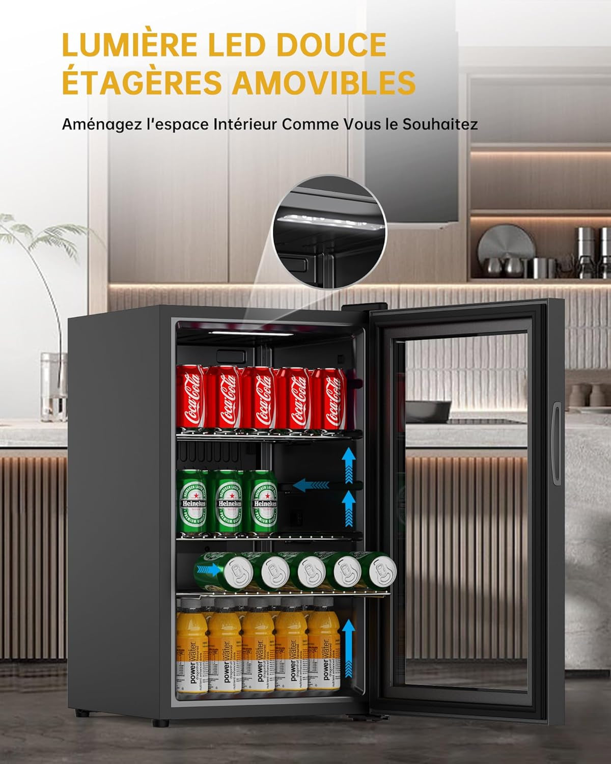 Mini Réfrigérateur Boissons 63L Mini Frigo De Chambre Avec Double Porte Vitrée, Etagères Réglables, Silencieux Petit Frigo Pour Maison/Chambre/Bureau/Cuisine