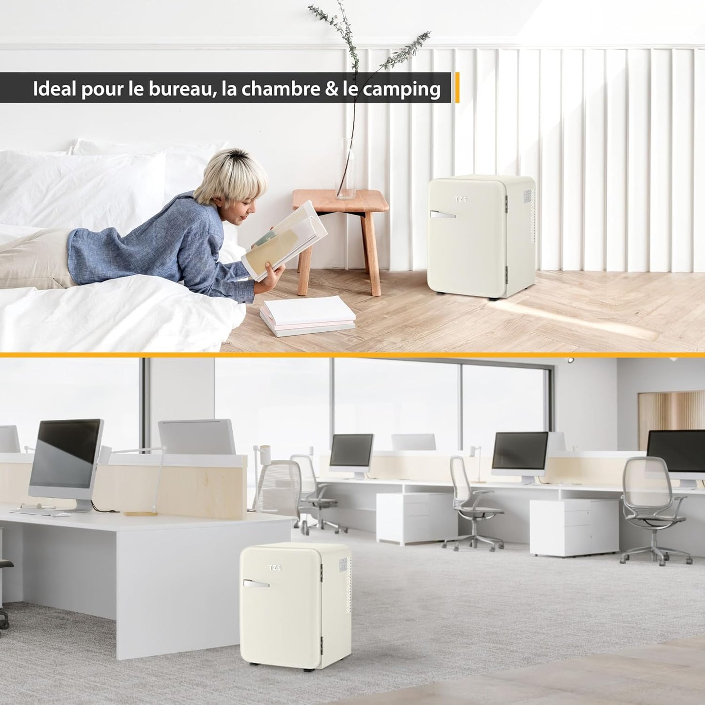 TZS First Austria Mini-Réfrigérateur Silencieux | Design Rétro | Puissance De Réfrigération Réglable | Poignée De Porte | Système De Réfrigération Thermoélectrique | 40L | Crème