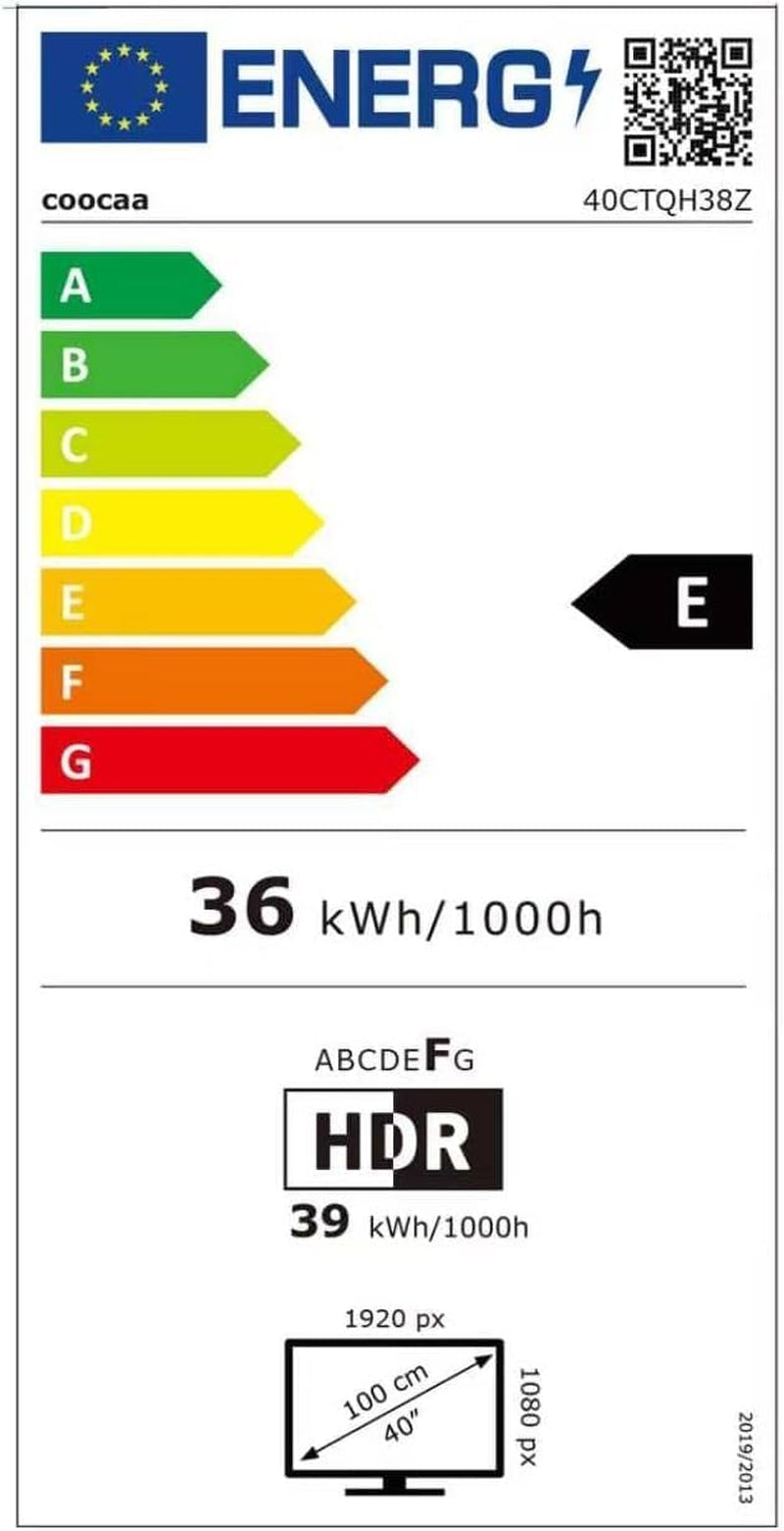 40 Pouces (100 Cm) Smart TV FHD Television LED, QLED, HDR 10 Dolby Audio Bluetooth 5,1 Tuner DVB-T/T2/C/S/S2 CI+ Low Blue Light, 1.5GB (40CTQH38Z, 2026 Nouveau Modèle)