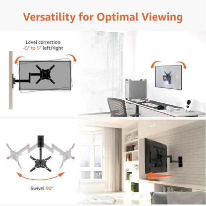 Support Mural Pour Téléviseur, Mouvement Complet, Pivotant Et Inclinable, Pour Téléviseurs Ou Écrans Plats Et Incurvés 12 À 40 Pouces Jusqu’À 36Kg, Support TV, VESA Max. 200X200Mm, Noir