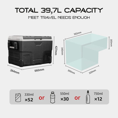 IR42 39,7L Réfrigérateur De Voiture Portable Congélateur Et Réfrigérateur, Glaciere Électrique À Compression Pour Maison, Dortoir, Camping (Gris)