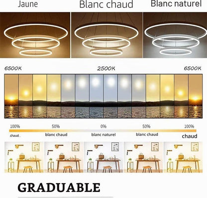 LED Lustre Salon Plafonnier Créatif Rond 3 Cercle Lustre, Dimmable Avec Télécommande 3000K-6500K, Acrylique Chambre Cuisine Bureau Décoration Lampes 76W (Noir)