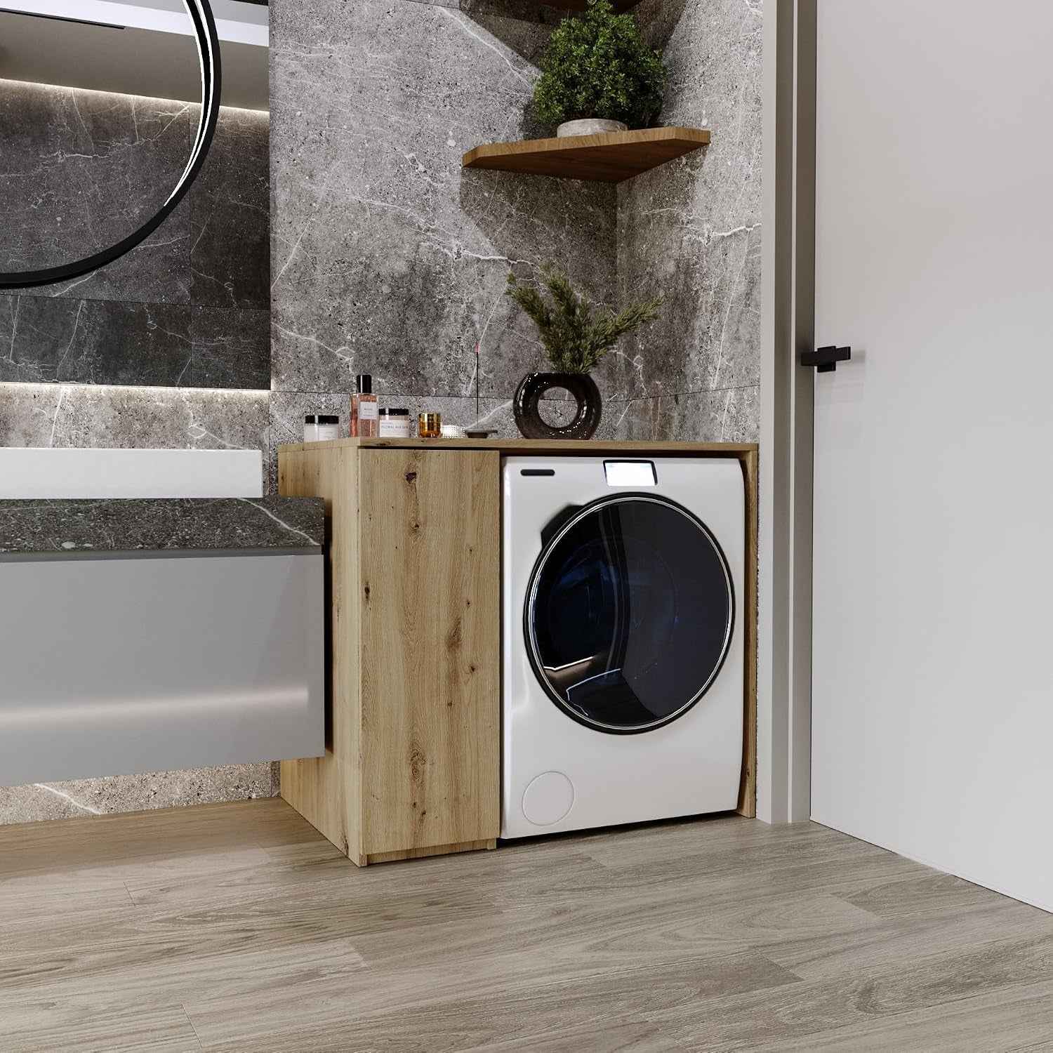 Meuble Pour Machine À Laver Avec Espace De Rangement 96 X 88,5 X 62 Cm (L X H X P) – Meuble Buanderie Minimaliste – Pour Lave-Linge Ou Sèche-Linge – Design Moderne (Artisan)