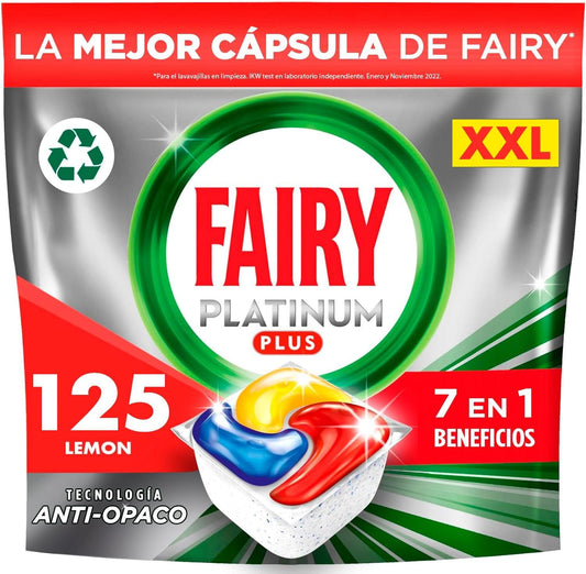 Platinum plus Tout-En-1 Pastilles Lave-Vaisselle, 125 Capsules, Citron, Technologie Anti-Terne,Nettoyage Optimal Pour Une Vaisselle Propre Comme Neuve, Redonne De L’Éclat Et Prévient Le Calcaire