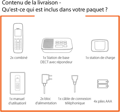 E290A Duo - Téléphone Fixe Sans Fil Blanc Avec Répondeur Intégré, 2 Combinés Avec Grand Écran Rétroéclairé, Larges Touches, Fonction Blocage D'Appels [Version Française] | DECT, Touches Rapides, Fonction D’Écoute Amplifiée, [Version Française], Fabriqué En Allemagne