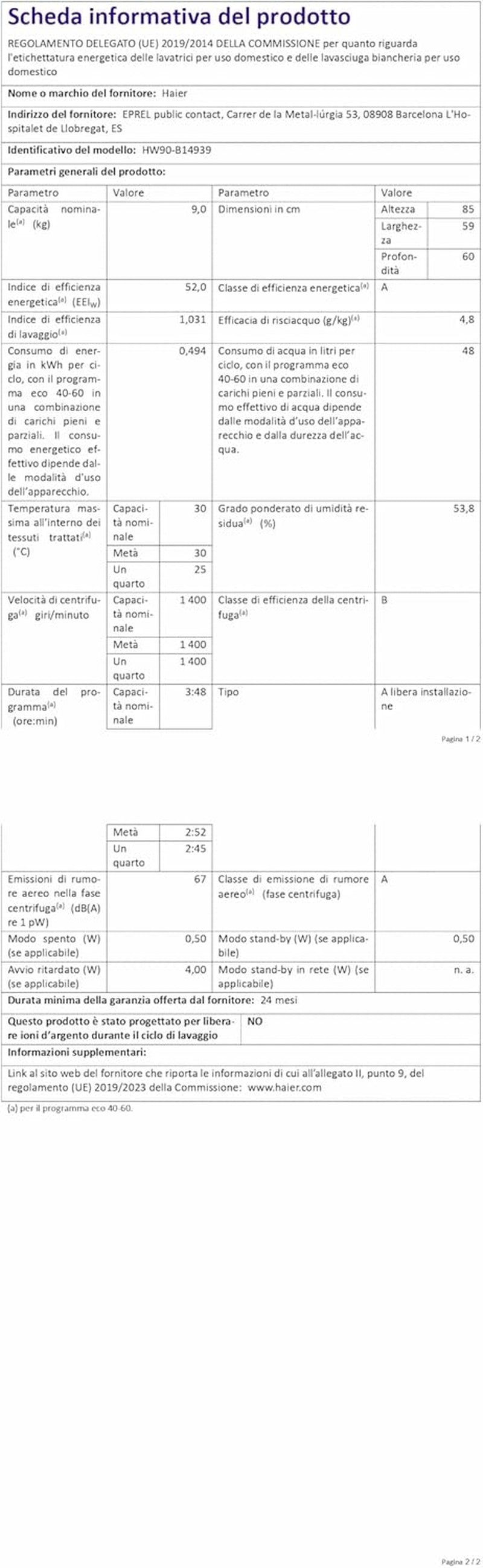 Lavatrice  Hw90 B14939S8 I Pro