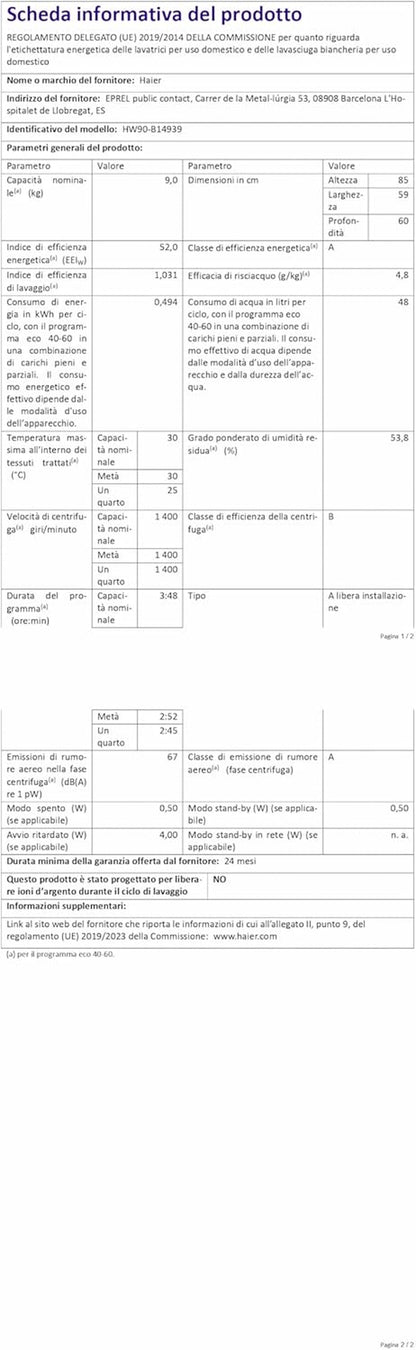 Lavatrice  Hw90 B14939S8 I Pro
