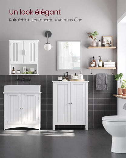 Meuble Salle De Bain Sur Pieds, Armoire De Rangement, Placard Avec 2 Étagères Réglables, 30 X 60 X 80 Cm, Blanc BCB60W