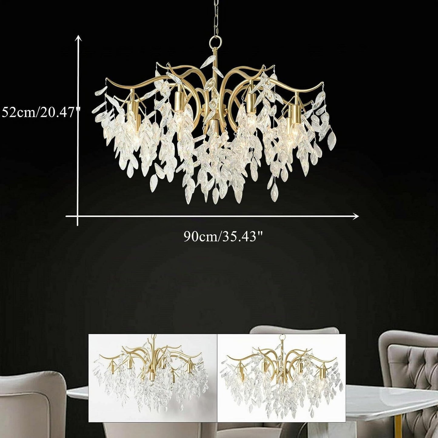 Luxueux Lustre À 9 Branches En Cristal Lustre Cristal Transparent Plafonnier Lampe À Suspension Verre Cristal Métal Classique Pour Chambre À Coucher, Salon, Salle À Manger, Couloir
