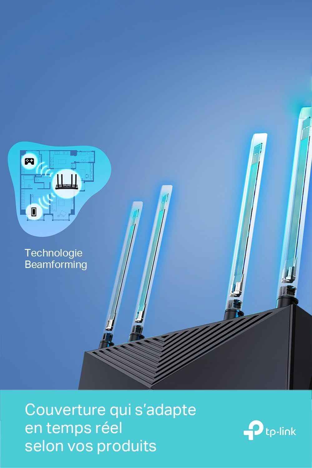 Archer AX58 Routeur Wifi 6, Routeur Wifi AX 3000 Mbps Bi-Bande, 5 Ports Gigabit, 4 Antennes À Haute Performance, WPA3, Contrôle Parental, Easymesh, Antivirus Intégré