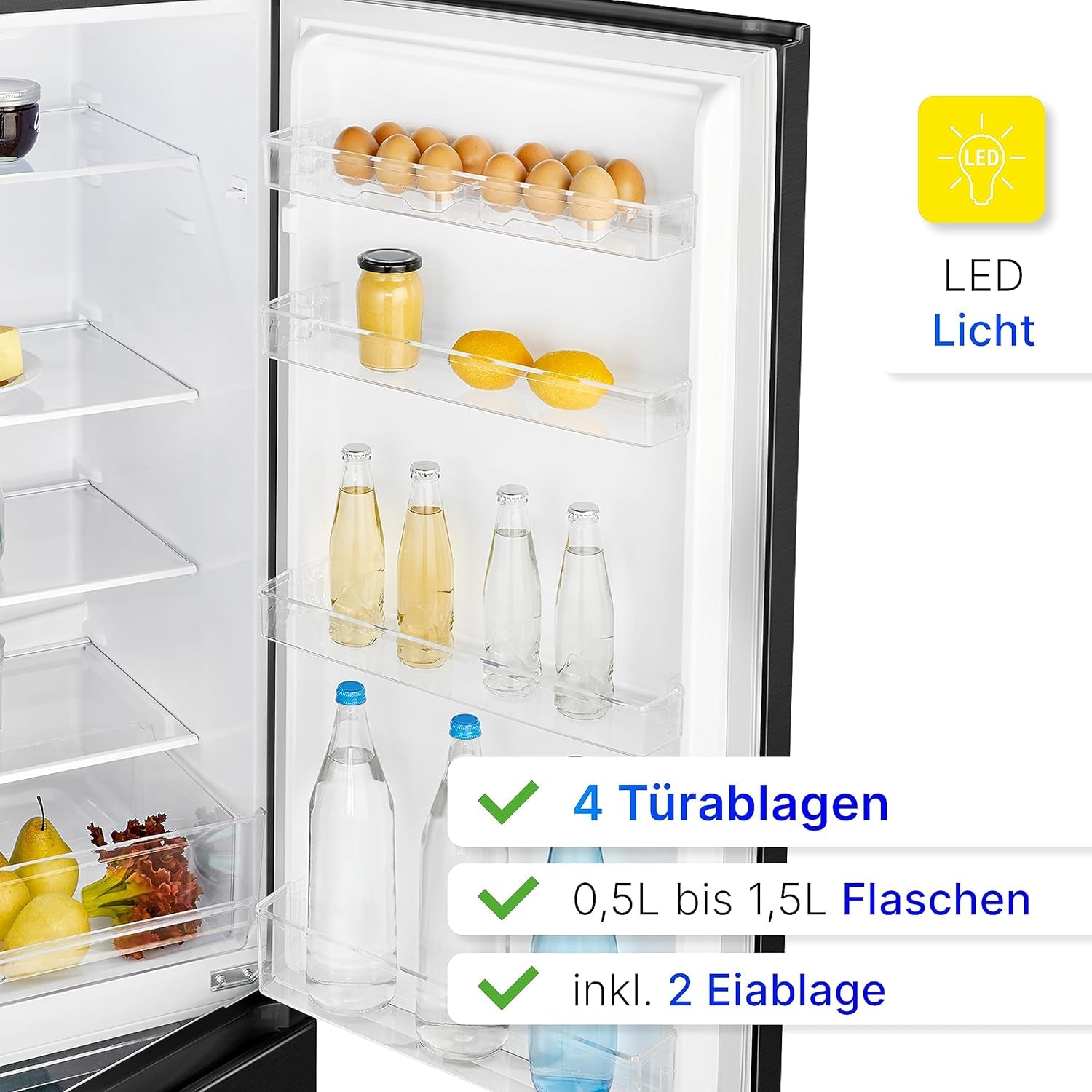 Bomann Réfrigérateur Et Congélateur 269L Noir Kg184-1-Inox/Noir, Capacité Nette : 269 Litres, Contrôle De La Température En Continu, Charnières De Porte À Droite, Interchangeables