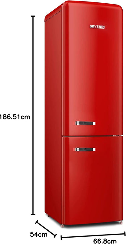 Réfrigérateur Congélateur Combiné Total Nofrost, Pose Libre, Largeur 54Cm, 250 L, Classe E, Veggibox Incluse, Rétro, Rouge, RKG 8927