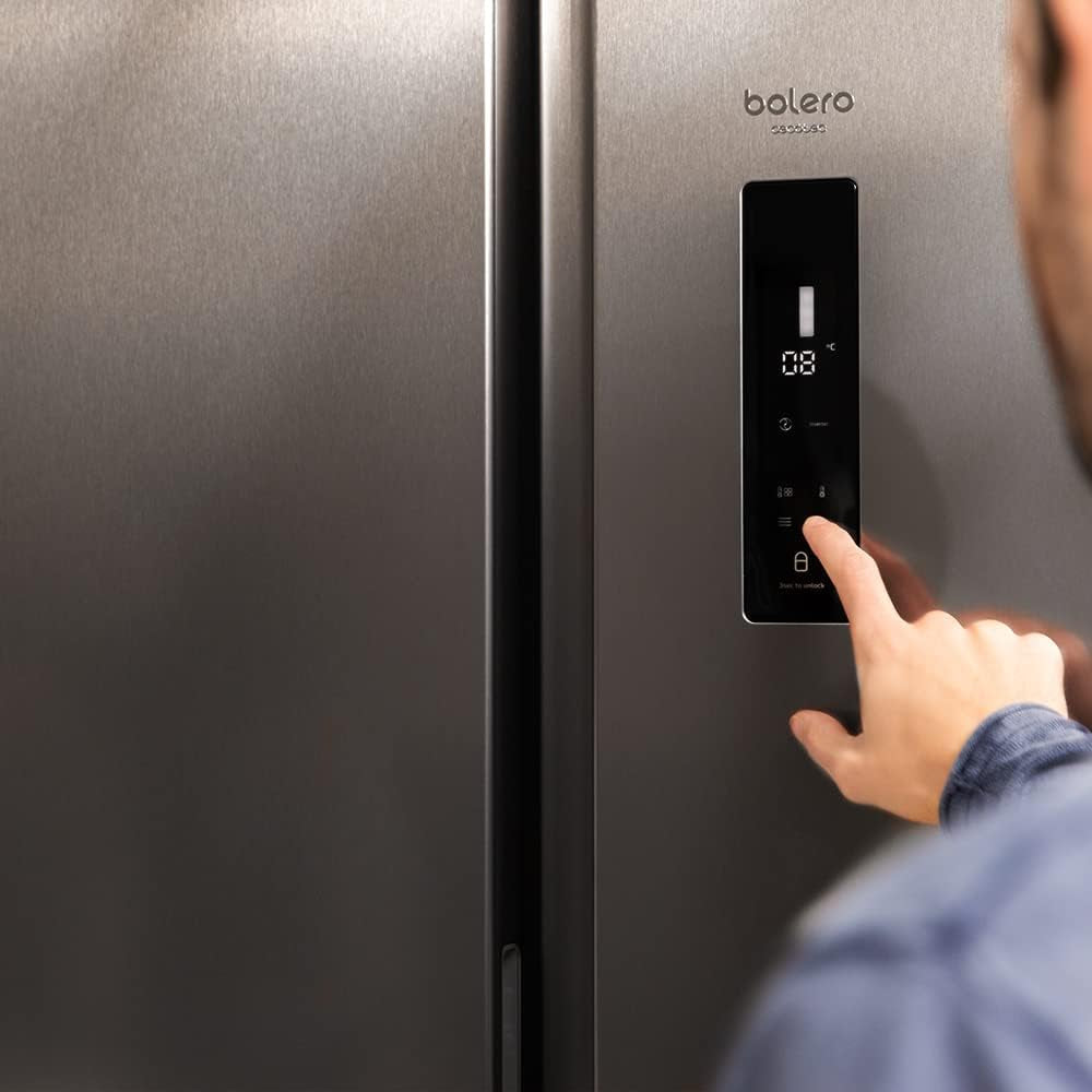 Réfrigérateur Américain 2 Portes Bolero Coolmarket SBS 430 Dark. 430 L, Hauteur 176 Cm, Faible Consommation, Contrôle De L'Affichage