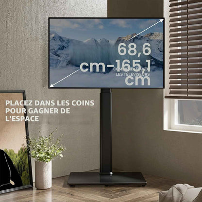 Support TV Au Sol Pour Téléviseurs 32-65 Pouces Jusqu'À 35 Kg Avec Inclinaison, Support TV Sur Pied Avec Pivotement À 70 Degrés, Max VESA 400X400Mm