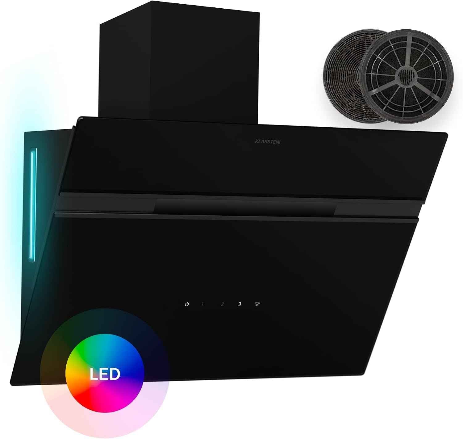 Klarstein Alina Hotte Aspirante - 60 Cm Hotte Murale, 600 M³/H, Éclairage LED 9 Couleurs, Tactile, Classe Énergétique A, 52 Db, Noire, Recirculation & Extraction