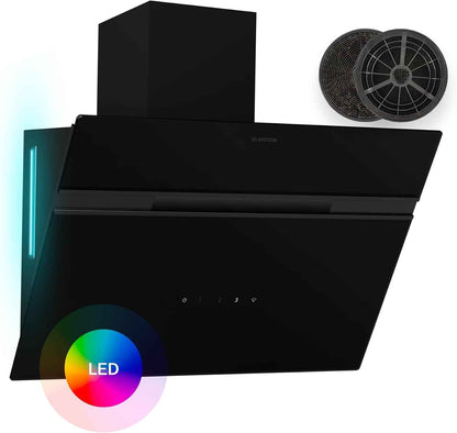 Klarstein Alina Hotte Aspirante - 60 Cm Hotte Murale, 600 M³/H, Éclairage LED 9 Couleurs, Tactile, Classe Énergétique A, 52 Db, Noire, Recirculation & Extraction