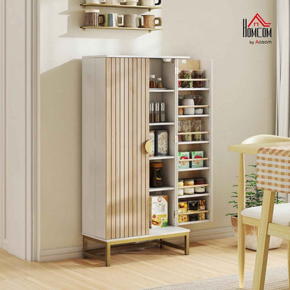 Buffet Cuisine Garde Manger 12 Étagères Portes 58X29X119,5Cm Blanc | Meuble Cuisine Rangement, Vaisselier, Étagères Réglables, Double Porte À Lattes, Pour Salle À Manger, Salon