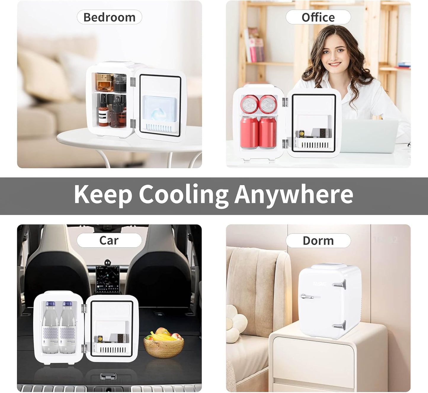 Mini Frigo De Chambre, 4 Litres/ 6 Canettes, Petit Frigo Thermoélectrique CA/CC Pour Boissons, Nourriture, Beauté, Bureau, Dortoir, Voiture, Blanc