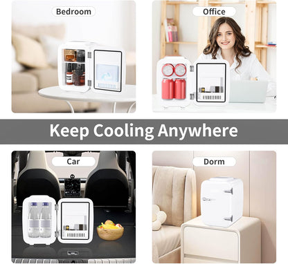 Mini Frigo De Chambre, 4 Litres/ 6 Canettes, Petit Frigo Thermoélectrique CA/CC Pour Boissons, Nourriture, Beauté, Bureau, Dortoir, Voiture, Blanc
