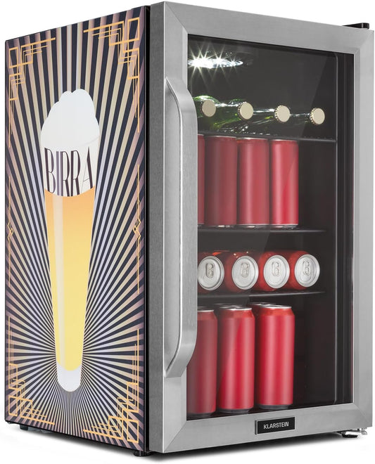 Réfrigérateur 70L, Mini Réfrigérateur Silencieux Avec Étagères Amovibles, Porte Vitrée & LED, Adapté À L'Extérieur, 0-10°C