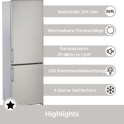 PKM Kühl Gefrierkombination Höhe 180Cm X Breite 56Cm Inox KG249.4A++IX