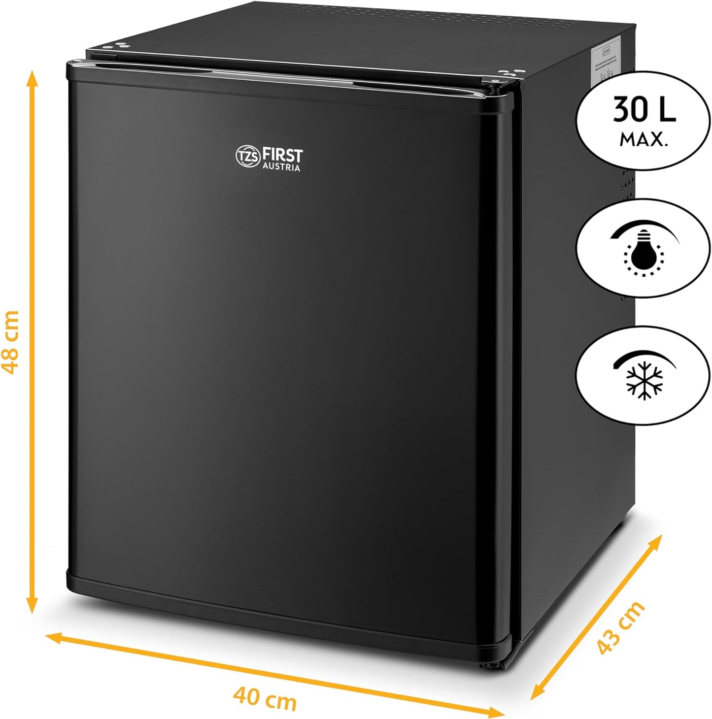 TZS First Austria Mini Frigo De Chambre 30L - Petit Frigo Pratique Et Compact - Idéal Pour Chambre, Bureau - Mini Réfrigérateur Économique En Énergie, Noir