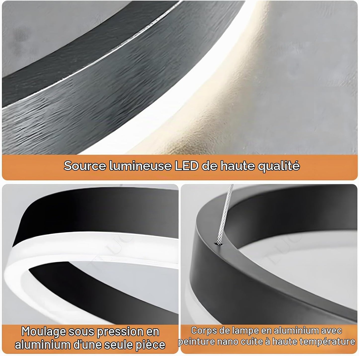 Lustre LED Moderne DIY Cercle | 1 Noire Anneaux :60Cm=29W| Éclairage Suspendu LED Métal+Acrylique Télécommande Intensité Variable 2,13G Lampe Suspendue Plafond Ronde Salon Chambre Coucher