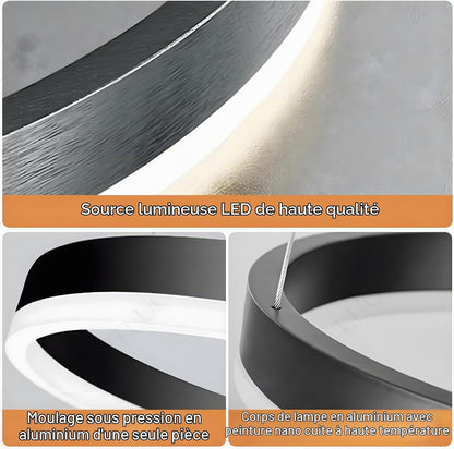Lustre LED Moderne DIY Cercle | 1 Noire Anneaux :60Cm=29W| Éclairage Suspendu LED Métal+Acrylique Télécommande Intensité Variable 2,13G Lampe Suspendue Plafond Ronde Salon Chambre Coucher