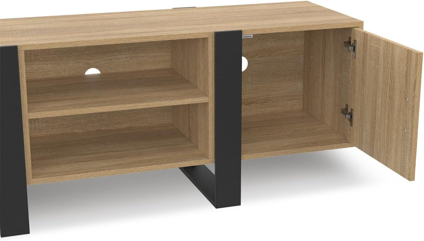 - Meuble TV 140 Cm Phoenix 2 Portes Bois Et Noir
