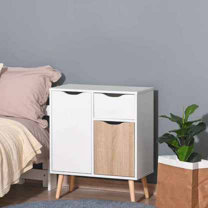 Buffet Meuble De Rangement Design Scandinave Blanc Chêne Clair | 2 Placards, Tiroir Coulissant, Bois
