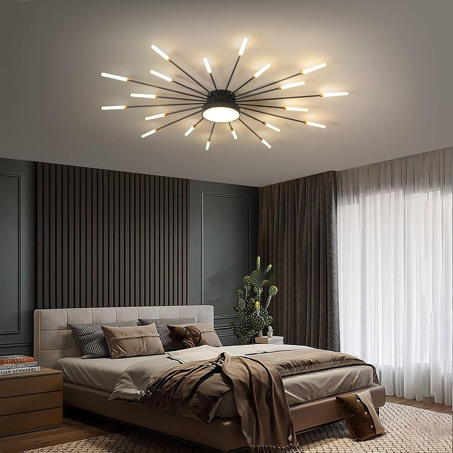 Plafonnier LED Moderne 20 + 1 Têtes Lustres Noirs Semi-Affleurants Éclairage De Plafond Pour Chambre Salon Cuisine Salle À Manger Restaurant