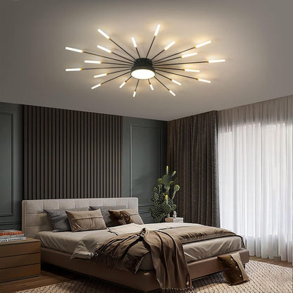 Plafonnier LED Moderne 20 + 1 Têtes Lustres Noirs Semi-Affleurants Éclairage De Plafond Pour Chambre Salon Cuisine Salle À Manger Restaurant