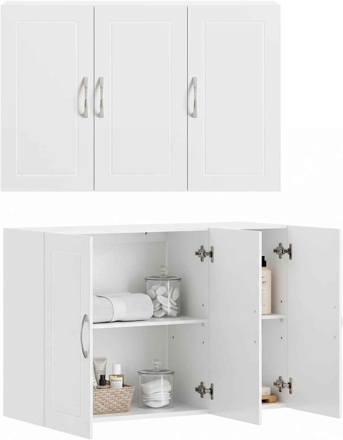 Meuble Haut Cuisine Avec 3 Portes & Étagères Réglables MDF Blanc | Placard Cuisine Mural Armoire Murale Cuisine Pour Épices, Meuble Suspendu Cuisine, Charge 36Kg, 90X30X60Cm, FRG231-L-W