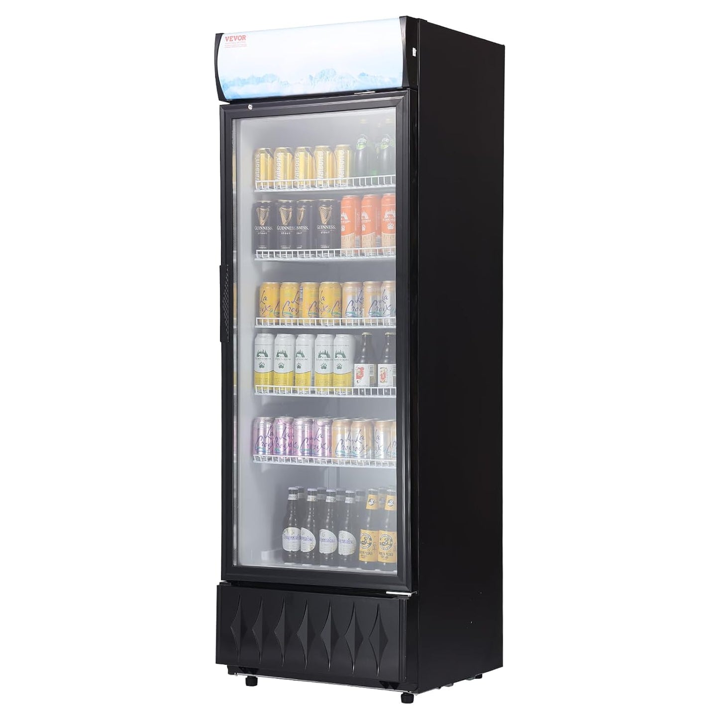 Réfrigerateur À Boissons Commercial 345 L Frigo Vitrine Température 0-10 ℃Armoire À Boisson Réfrigérée Avec 5 Étagères Réglables Et Caisson Lumineux Personnalisable Pour Magasin Supermarché Bar