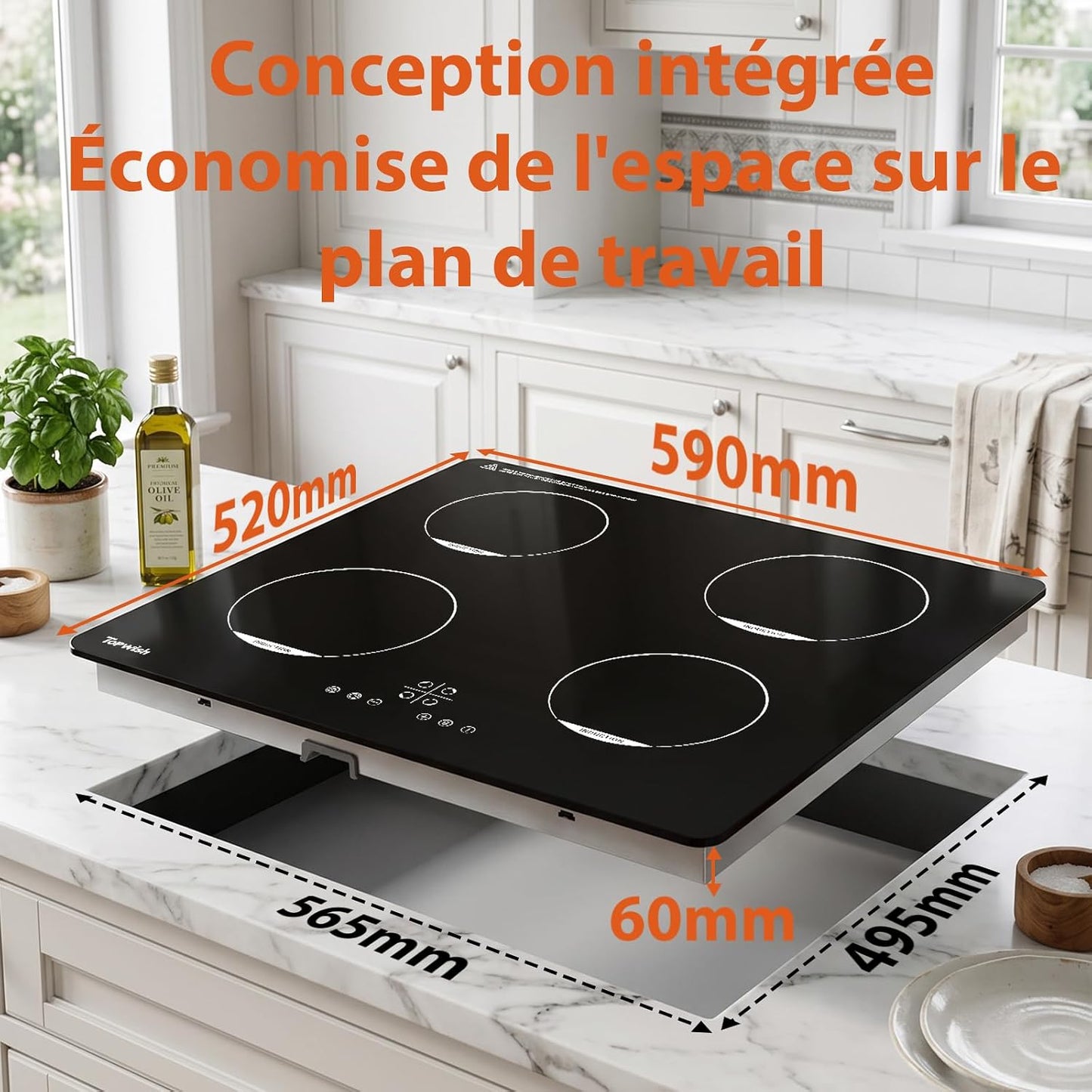 Plaque Induction, Plaque Induction 4 Feux, 7200W | Plaque De Cuisson Electrique, Con Verrou De Sécurité, Boost, Voyant De Surface Chaude, Protection D'Extinction, Timer, 60Cm