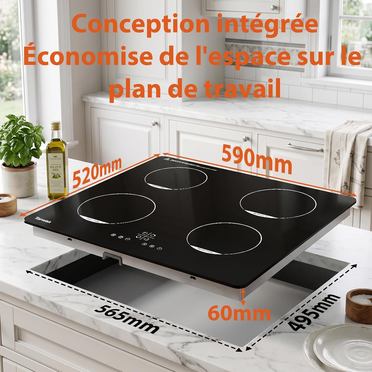 Plaque Induction, Plaque Induction 4 Feux, 7200W | Plaque De Cuisson Electrique, Con Verrou De Sécurité, Boost, Voyant De Surface Chaude, Protection D'Extinction, Timer, 60Cm