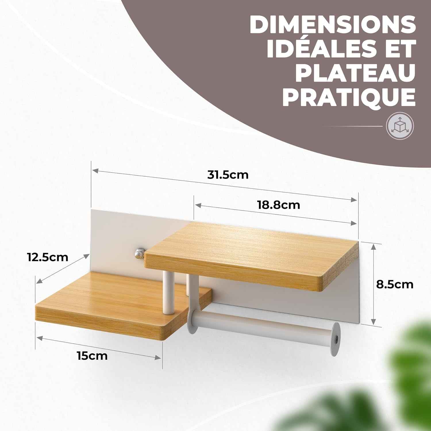 ® Porte Papier Toilette Mural En Bois De Bambou [Sans PERCAGE] | Derouleur Papier Toilette De Haute Qualité Avec Étagères | Blanc | Porte Rouleaux De Papier Toilette